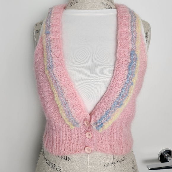 Vintage Sweaters - 60s Pastel Mohair Cardigan Sweater Vest